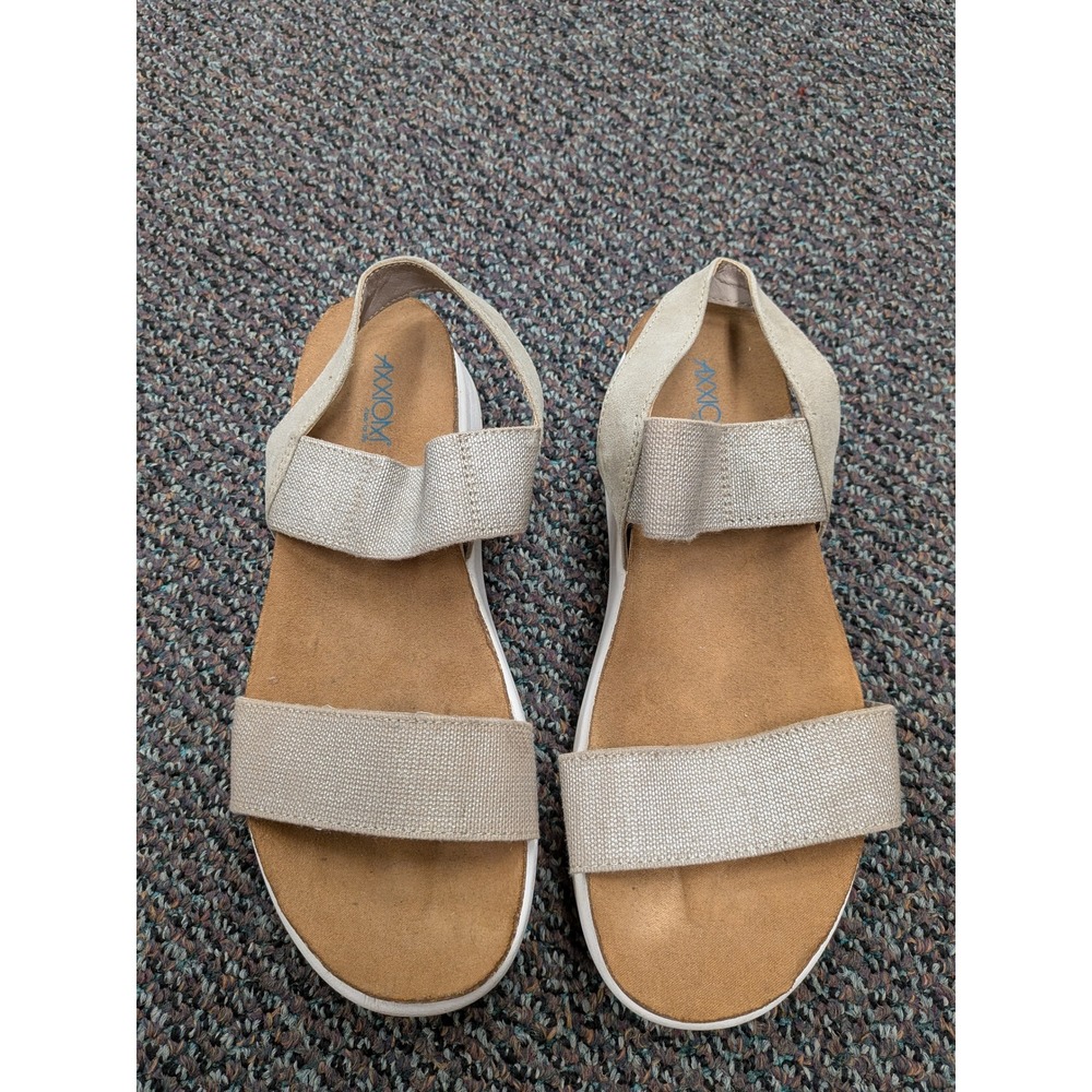 Axxiom Vallory Womens‎ 8.5M Metallic Beige Elastic Strap Platform Wedge Sandals
